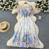 Hook flower hollow lace pleated Elegant Bodycon Dress Slim Party Club Vintage Dress Korean Fashion Women Clothes