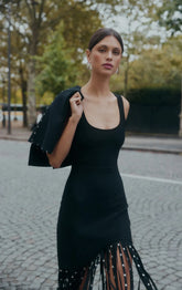 2025 New Fashion Crystal Tassel Temperament Suspender Bodycon Bandage Dress Sexy Midi Evening Party Birthday Dresses Vestidos