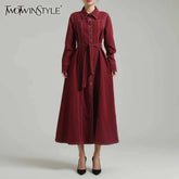 TWOTWINSTYLE Solid Slimming Spliced Single Breasted Elegant Jackets for Women Lapel Long Sleeves Patchwork Striped Jacket Female