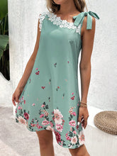 Elegant casual women's dress Sleeveless print lace patchwork dress with oblique shoulder strap