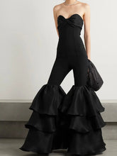 Chic Women Luxury Sexy Strapless Ruffles Bodycon Flare Black Bandage Jumpsuit 2023 Celebrity Designer High Street Rompers