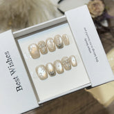 10Pcs Sweet Cat Eye Handmade Gel Nails with Glue Diamond Stick on Fake Nails Sweet Ballet Bow Full Cover False Acrylic Nail Tips