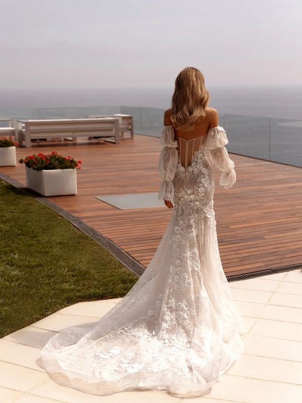 Romantic Sweetheart Neck Wedding Dress Classic 3D Flower Bridal Gown Elegant Lace Mermaid Long Bride Robe Vestidos De Novia