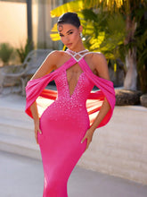 New Women Celebrity Sexy Key Hole Beading Diamonds Pink Maxi Long Bodycon Bandage Dress 2025 Elegant Evening Club Party Dress