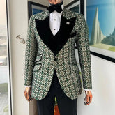 Jacquard African Suits for Men Slim Fit Custom Velvet Peak Lapel Formal Suit Jacket with Vest Pants 3 Piece Wedding Groom Tuxedo Jacquard Tuxedo