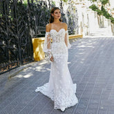 SoDigne Luxury Boho Wedding Dresses Sweetheart Corset Puff Sleeves Bridal Gown Glitter Mermaid Bride Dresses vestido de novia
