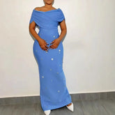 4 Colors Women Sexy Slash Neck Off the Shoulder Shinning Crystal Bodycon Long Bandage Dress Celebrate Birthday Party Outfit