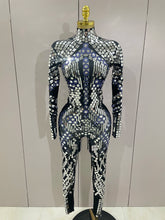 Sexy Shiny Silver Sequins Mirror Black Spandex Jumpsuit 2025 Women Prom Dancer Singer Costume Evening Birthday Show Stage Outfit