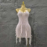 Pink Color Women Sexy Strapless Sexy Sequins Bodycon Mini Dress Nightclub Party Girls' Birthday Cocktail Outfit