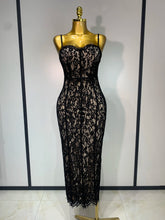Women Sleeveless Sexy Black Lace Bodycon Long Dress Nightclub Party Celebrate Birthday Evening Party Wedding Guest Prom Gowns