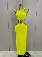 Luxury Sexy Backless Halter Beading Maxi Long Lemon Yellow Bandage Dress 2025 Women Elegant Evening Club Birthday Party Dress