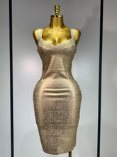 Women Sexy V Neck Bronzing Gold Midi Bodycon Bandage Dress 2025 Celebrity Elegant Evening Club Party Luxury Birthday Dress
