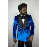Royal Blue Velvet Wedding Tuxedos Double Breasted Men Suits Slim Fit Shawl Lapel Outfits African 2 Pieces Blazer with Pants Blue