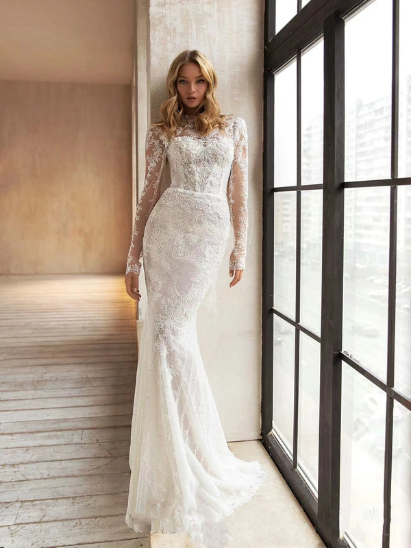 Beautiful Wedding Dresses With Detachable Train O-Neck Long Sleeves Bridal Gowns Lace Appliques 2024 Vintage Vestidos De Novia