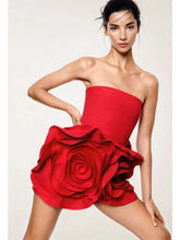 Women Celebrity Sexy Strapless Backeless Red Flower Mini Bodycon Bandage Dress Elegant Evening Club Party Dress