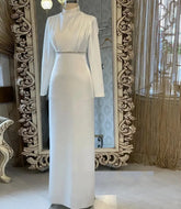 Simple Ivory Formal Dress Women Elegant Straight Satin High Neck Long Sleeve Evening Gowns For Women Wedding Party Dress