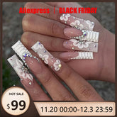 24pcs French Flower Snake Pattern Crocodile Pattern Press on Nails Simple Nails Full Cover Wearable False Nails