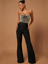 Celebrity Women Luxury Sexy Strapless Pearl Black Bodycon Bandage Jumpsuit 2025 Celebrity Designer High Street Rompers