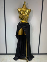2025 Arrival Women Gold Color Sexy Laced-up Tops 2 Pieces Set Long Dress Celebrate Evening Party Celebrity Elegant Dress