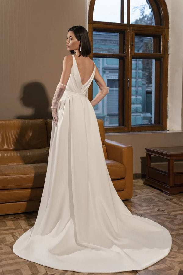 V-Neck Wedding Dress Sleeveless Mermaid Side Slit Backless Sweep Train Bridal Gown Customize To Measures Robe De Mariee