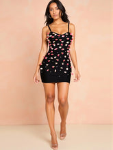 High Quality Women Sleeveless Sexy Strap Square Collar Florals Bodycon Mini Bandage Dress Celebrate Nightclub Party Outfit