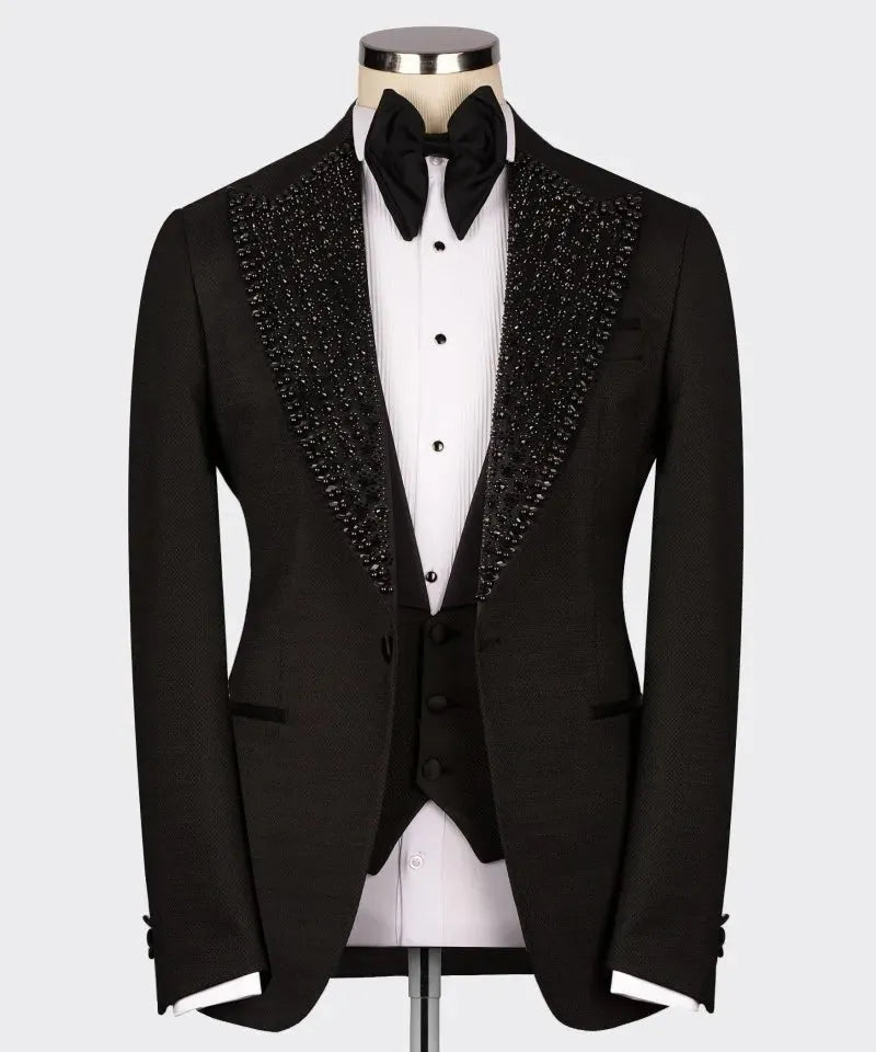 B20 Luxury Wedding Tuxedo Black Formal Groom Men Blazer Slim Fit Crystals Beaded 2 Piece Blazer Tailored Made Formal Male Blazer