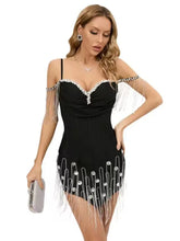 Women Celebrity Sexy Off Shoulder Diamonds Crystal Sparkly Black Bodycon Bandage Dress 2024 Elegant Evening Club Party Dress