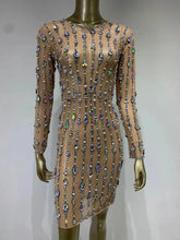 Stock Women Luxury Sexy Mesh Crystal Diamonds Beading Mini Dress Birthday Party Costume Bar Nightclub Stage Performance Clothing