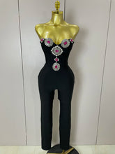Luxury Sexy Strapless Backless Crystal Diamonds Black Bodycon Bandage Jumpsuit 2025 Women Celebrity Designer High Street Rompers