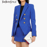TWOTWINSTYLE Solid Slimming Fashion Blazer for Women Lapel Long Sleeves Patchwork Double Breasted Elegant Coat Female Clothing