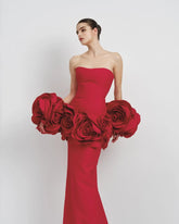 2025 New Fashion Black Red Women Sexy Strapless Big Florals Bodycon Long Bandage Dress Celebrate Evening Party Cocktail Outfit