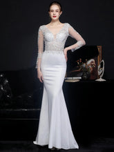 Sexy see through lace maxi summer dresses for women luxury wedding party dress elegant prom long sleeve evening dresses vestido White