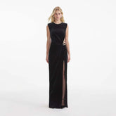High Quality Black Color Women Sexy Sleeveless O-Neck Velvet Bodycon Long Maxi Dress Elegant Evening Party Cocktail Dress