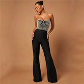 Top Quality Women Sexy Strapless Shinning Pearl Beading Bodycon Long Bandage Jumpsuit Celebrate Evening Party Birthday Wear