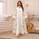 Eid Abaya Dress Set 2 Piece for Women Muslim Embroidery Cardigan Long Robe Ramadan Morocco Dubai Abayas Kaftan Vestidos 2025