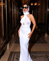 Black White Color Women Sexy Halter Off the Shoulder Sexy Mesh Long Dress Celebrate Evening Party Red Carpet Dress Wholesale