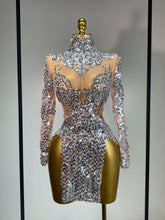 Sparkly Silver Gold Sequins Short Dress Sexy High Slit Women Nightclub Evening Party Dress Birthday Singer Stage Show Outfit