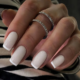 24Pcs White Fake Nails with Black/Red French Tips Medium-length Square Press On Nails Minimalist Acrylic Stick-on Nails Art