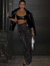 Summer Women Black Diamonds Midi Bodycon Skirt Designer High Waist Party Office Lady Elegant Split Skirt