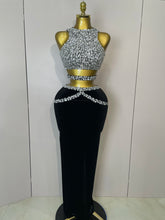 STOCK 2025 Women Sparkly Rhinestone Two-piece Set Sexy Velvet Singer Nightclub Outfit Celebrate Birthday Elegant Party Dresses