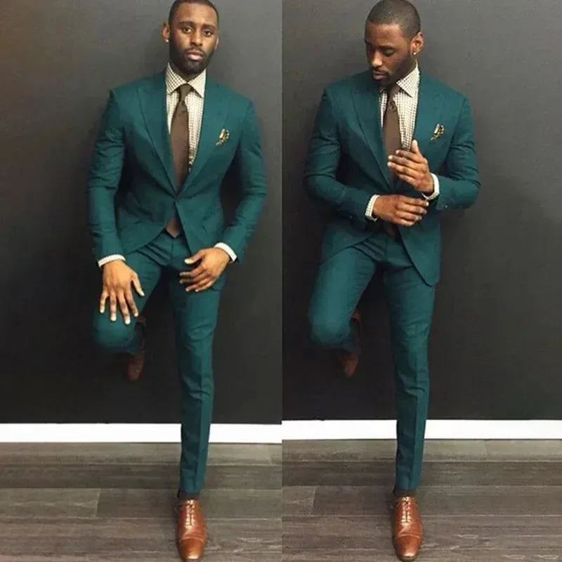 Fashion Men's Business Formal Suit Solid Color Slim Wedding Suits for Men 2Pcs Set Tuxedo Banquet (Blazer+Pants) Olive green