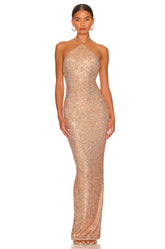 Shinning Sequins Women Sexy Halter Off the SHoulder Bodycon Slim Long Dress Fashion Celebrate Evening Party Cocktail Dress