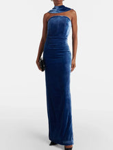 Chic Luxury Women Celebrity Sexy Tank Velvet Blue Maxi Long Gowns Dress 2025 Elegant Evening Party Club Vestido