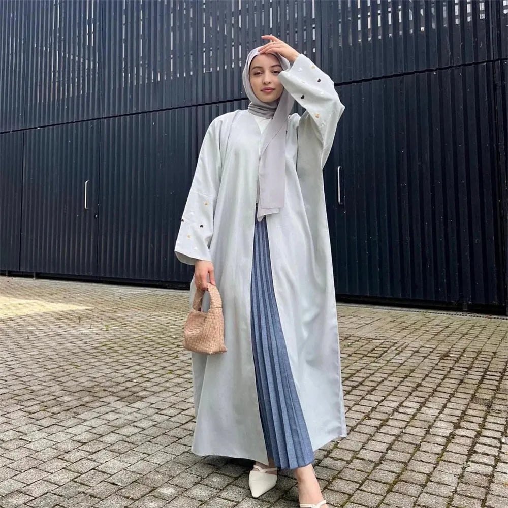 Love Embroidery Open Abaya Kimono Long Maxi Dress Coat Hijab Muslim for Women Islam Modest Clothing Eid Party Turkish Dubai Robe