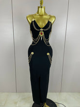 2025New High Quality New Black Chain Spaghetti Strap V-Neck Split Bandage Dress Bodycon Celebrity Club Party Long Dress Vestidos