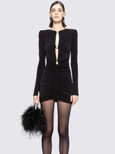 Luxury Women Celebrity Sexy Long Sleeve Key Hole Black Button Gowns Dress 2025 Elegant Evening Party Club Vestido