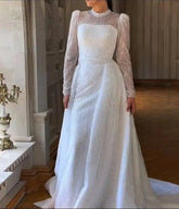 Luxury Bridal Dresses Mermaid Long Sleeves Beading Lace Dubai Muslim Bridal Wedding Gown Elegant Vestido De Casamento Ivory