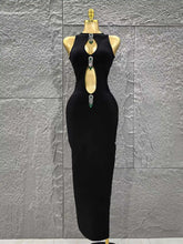 Top Quality Women Sleeveless Sexy Keyholes Shinning Diamond Bodycon Long Bandage Dress Evening Party Celebrate Cocktail Dress