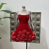 Black Red Women Sexy Strapless Velvet Ball Gown Mini Cute Dress Birthday Party Girls' Date Photo Shoot Outfit Vestido