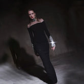 Fashion Sexy European And American Women Long Sleeve Black Sexy Round High Neck Color Long Sleeve Diamond Decoration Slim Dress